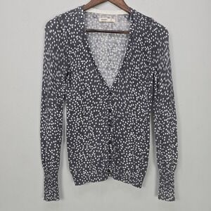 VTG Y2K Old Navy Womens Cardigan Sweater Top Gray Polka-Dot Deep V Neck Preppy